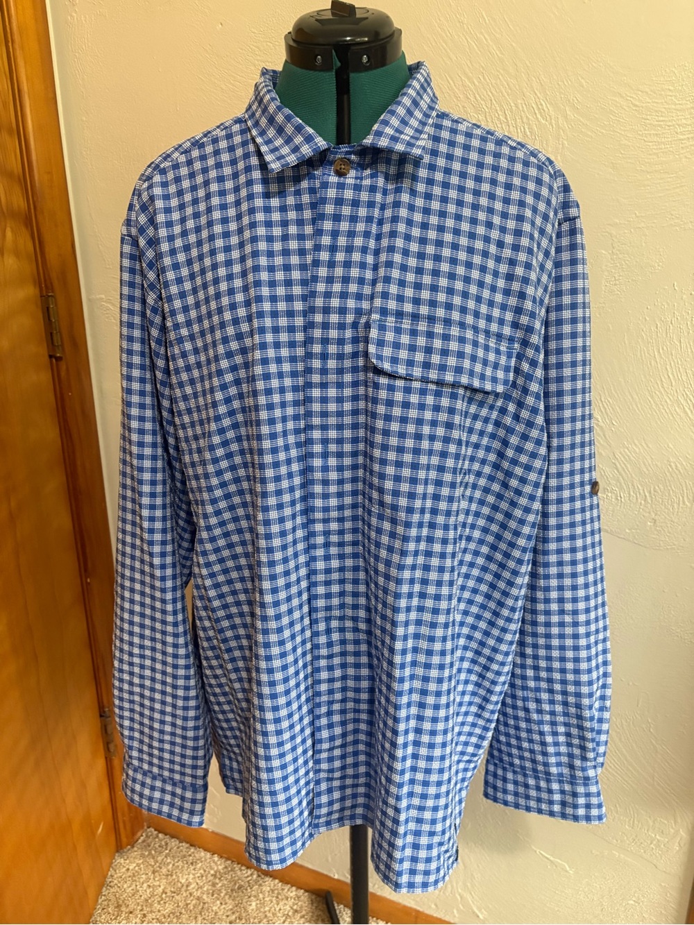 Exofficio Blue Gingham Long-Sleeve Button-Down Shirt